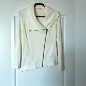 Helmut Lang Cream Zip Front Asymmetrical Sweatshirt Jacket